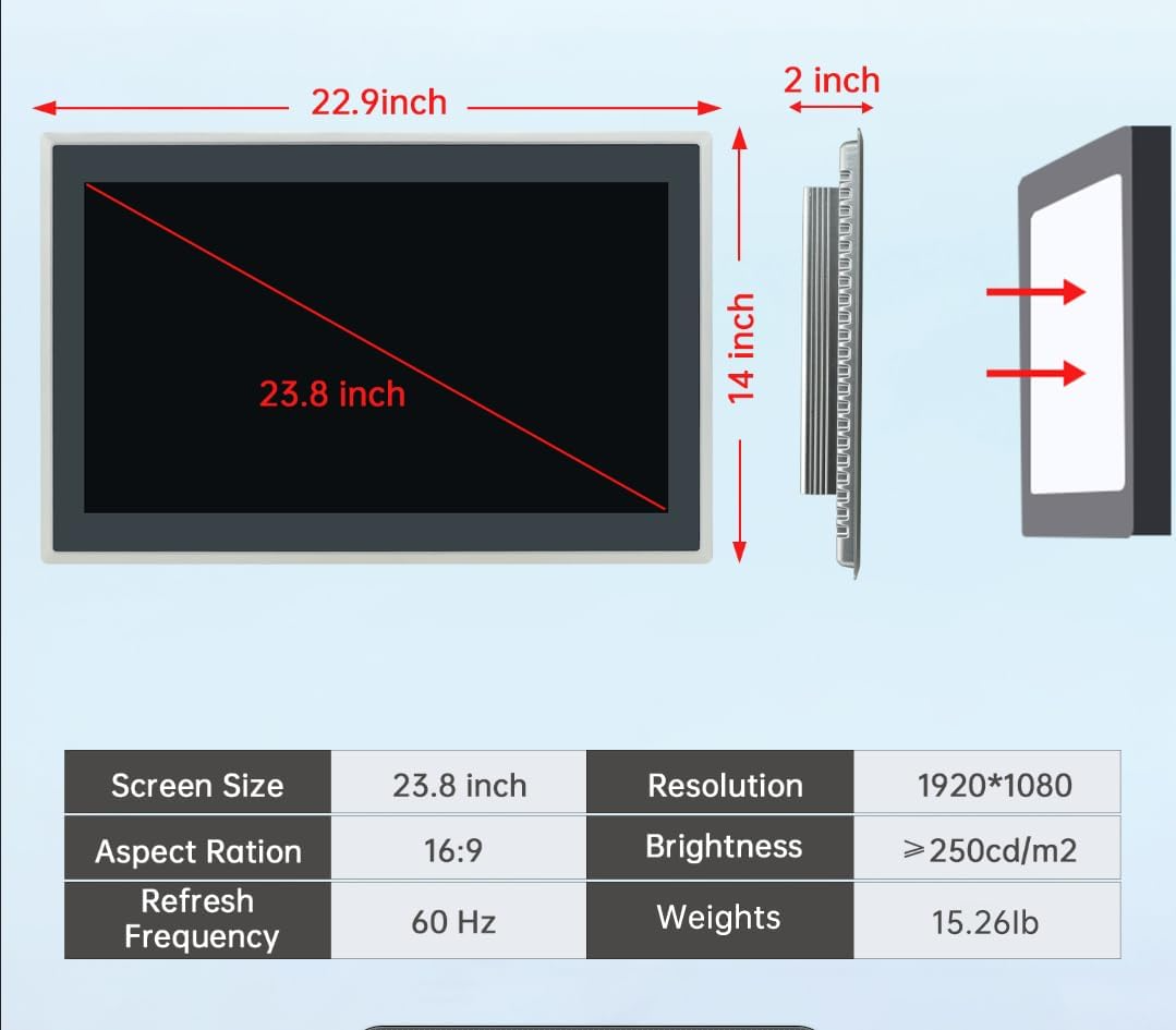 Monitor cu ecran tactil multiplu 16:9 de 23,8' pentru PC industrial &icirc;ncorporat | CP-6710-238
